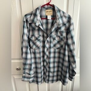 Wrangler long sleeve pearl snap blue plaid size 2XL